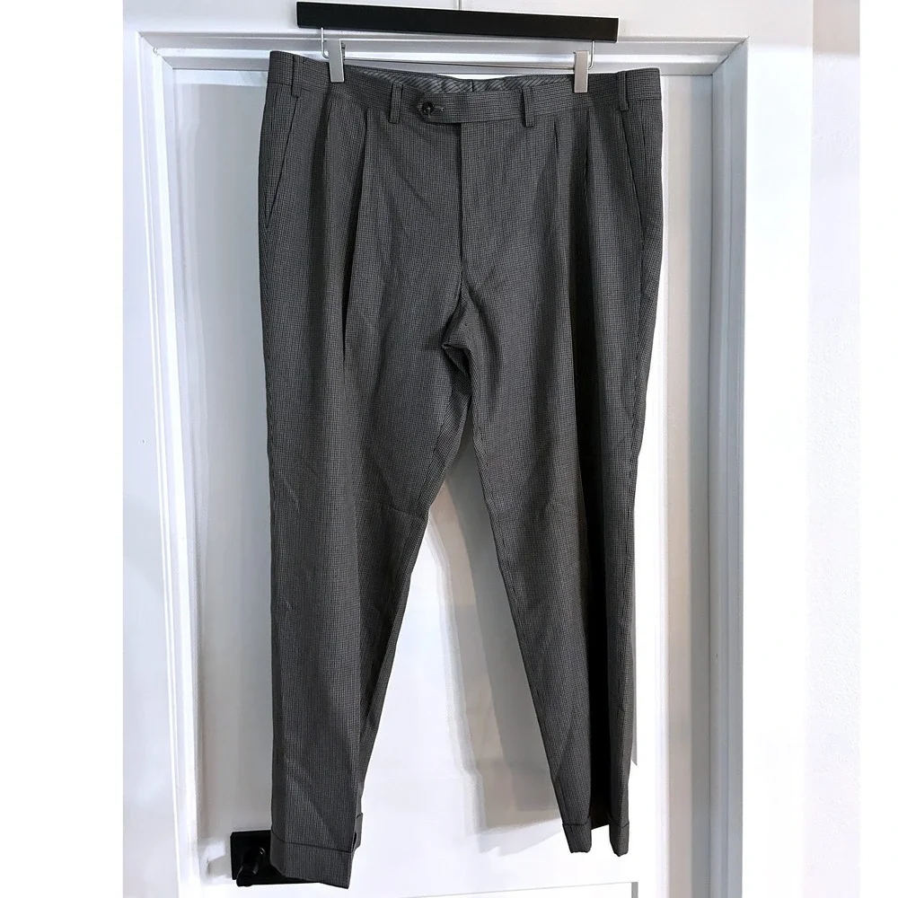 Lauren Ralph Lauren Mens 40x30 Grey Houndstooth Pleated Cuffed Dress‎ Pants